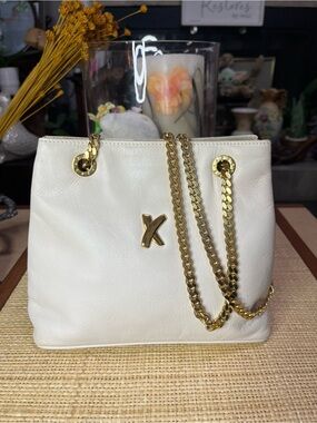 Paloma Picasso Vanilla Leather Shoulder Bag with Gold Chain